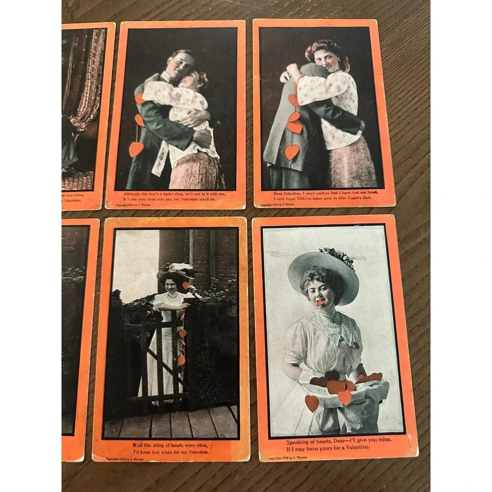8 RPPC Postcards 1908 VALENTINE J.Thomas Victorian Hearts Love Romance Flirty